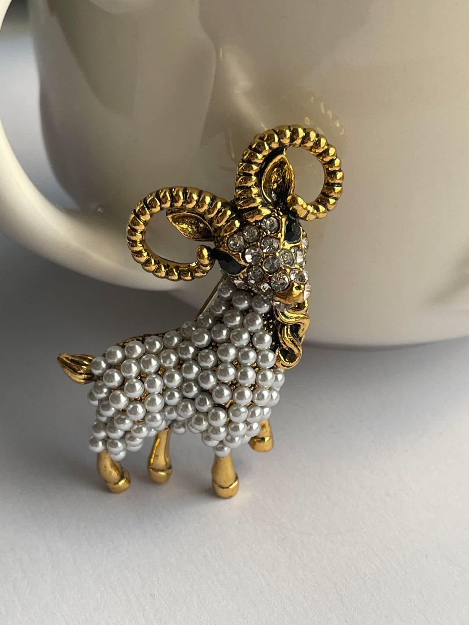 Goat Brooch Pearl Goat Brooch Goat Pendant Goat Gift Goat