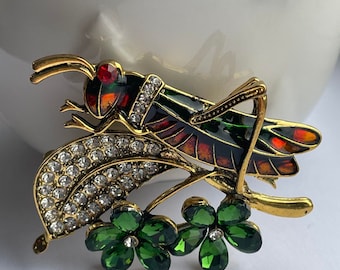 Rhinestone Grasshopper Brooch, Cricket Jewelry