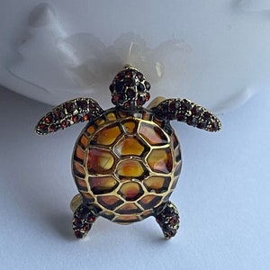 Broche tortue en strass orange, broche tortue, pendentif tortue, bijoux tortue