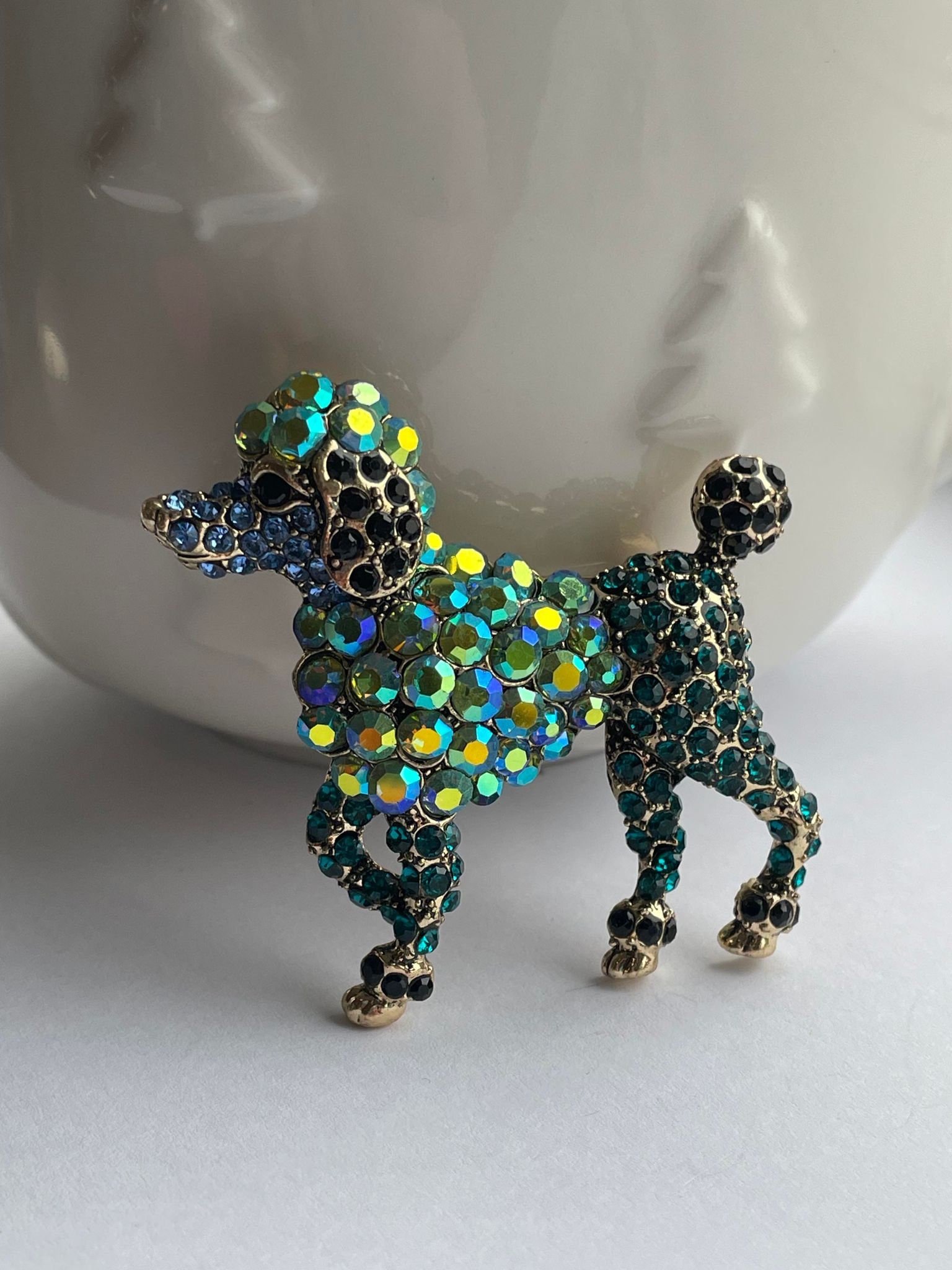 Blue rhinestone poodle brooch, rhinestone poodle, poodle gift, poodle brooch