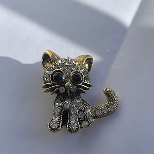 猫のブローチ、ラインストーンの猫のブローチ、猫のジュエリー、猫のギフト