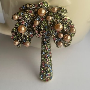 Rhinestone Pearl Palm Tree Brooch, Palm Tree Brooch, Rhinestone Palm ...