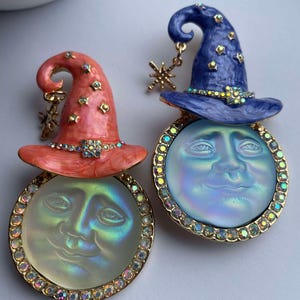 Celestial iridescent moon brooch, celestial brooch, celestial jewellery, moon brooch, moon jewellery, iridescent brooch, moon face brooch