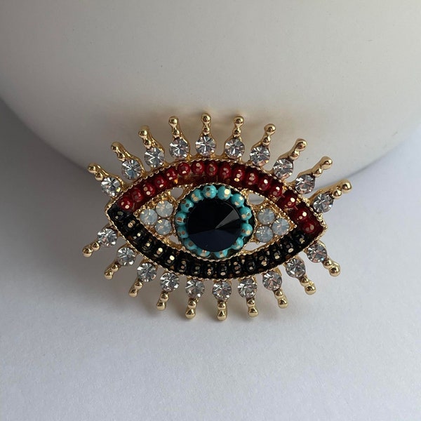 Evil eye rhinestone encrusted brooch, evil eye brooch, evil eye pendant, boho jewellery, evil eye jewellery, evil eye gift