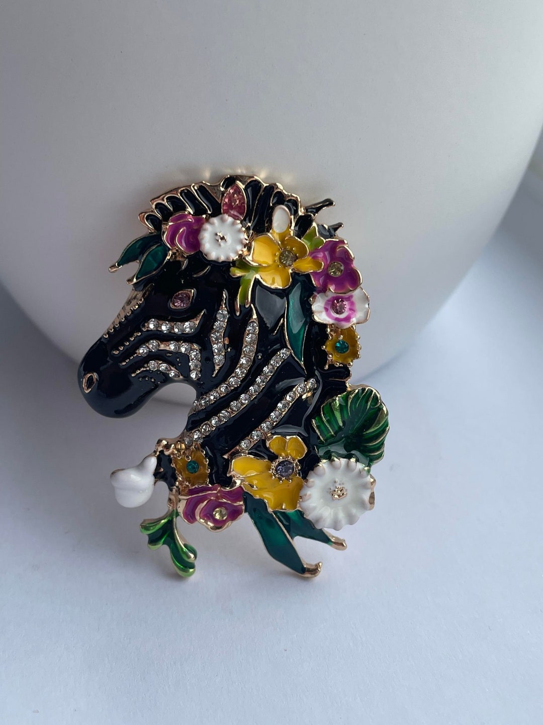 Zebra Rhinestones Rhinestone Floral Zebra Brooch, Zebra Brooch, Animal Brooches, Zebra ...