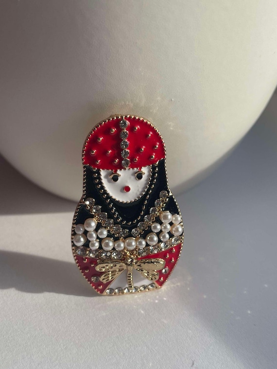 Broche avec Poupées/ broche russe Matriochka bleu/ Broche