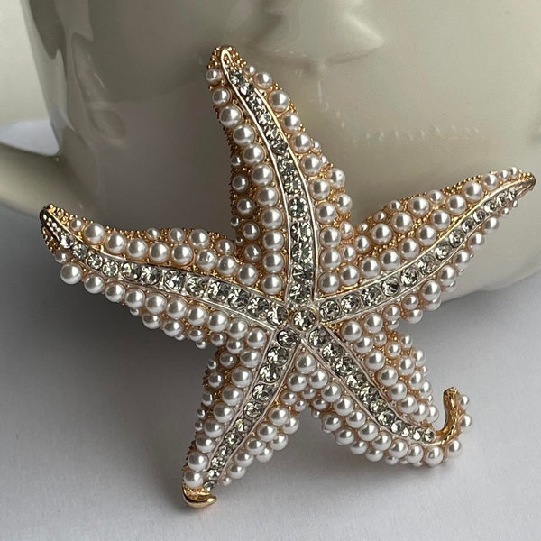 Faux pearl encrusted starfish brooch, starfish brooch, pearl brooch, large brooch, starfish jewellery, starfish gift