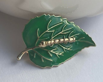 Broche feuille chenille, bijoux chenille, broche chenille, cadeau chenille