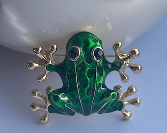 Broche de rana, joyería de rana, regalo de rana, broche de rana con diamantes de imitación, broche de rana dorada