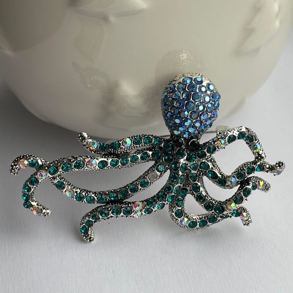 Rhinestone octopus brooch, octopus brooch, octopus jewellery, octopus gift, octopus pendant