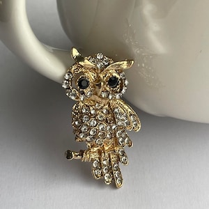 Owl brooch, owl brooch pin, owl jewellery, rhinestone owl