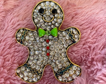Gingerbread man brooch, rhinestone gingerbread man, gingerbread man jewellery, Christmas brooch