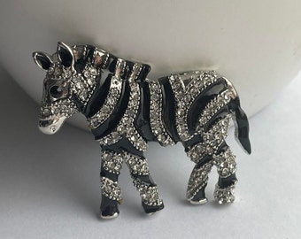 Rhinestone zebra brooch, zebra brooch, animal brooches, zebra jewellery, zebra gift, safari brooch