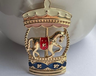 Broche de carrossel, presente de parque de diversões, joias de carrossel, broches femininos