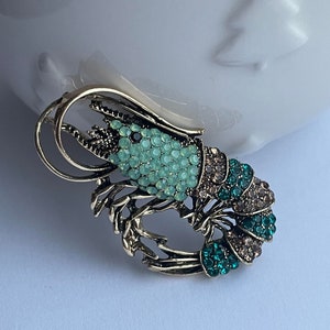 Rhinestone shrimp brooch, shrimp brooch, shrimp gift, shrimp jewellery