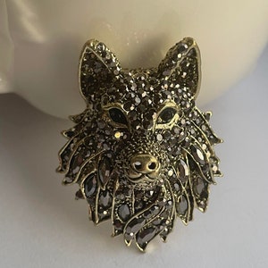 Spilla lupo con strass, spilla lupo, gioielli lupo, spille per donna, regalo lupo
