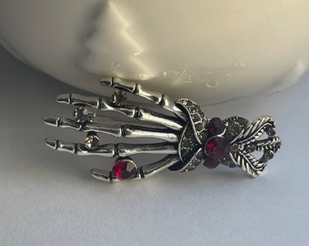 Rhinestone Skeleton Hand Brooch, Gothic Halloween Pin