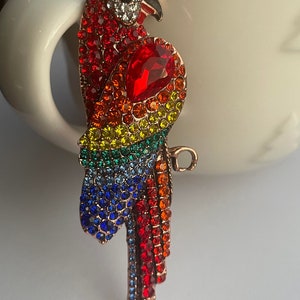 Grande broche perroquet en strass, broche perroquet, bijoux perroquet