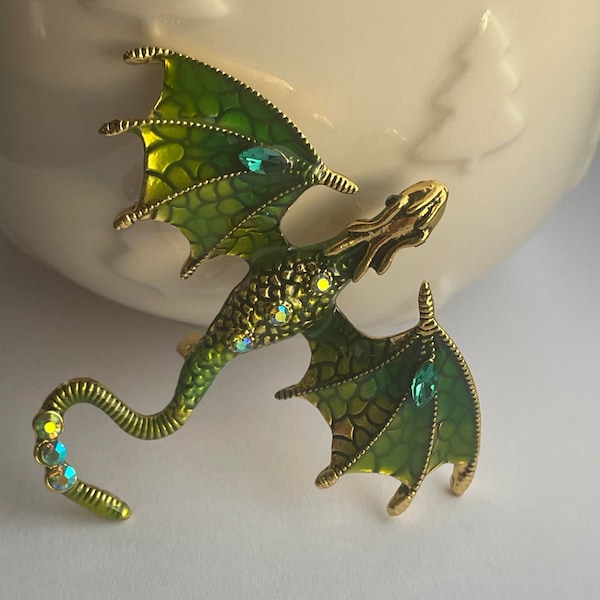 Rhinestone dragon brooch, dragon pendant, dragon jewellery, dragon brooch, dragon lapel pin