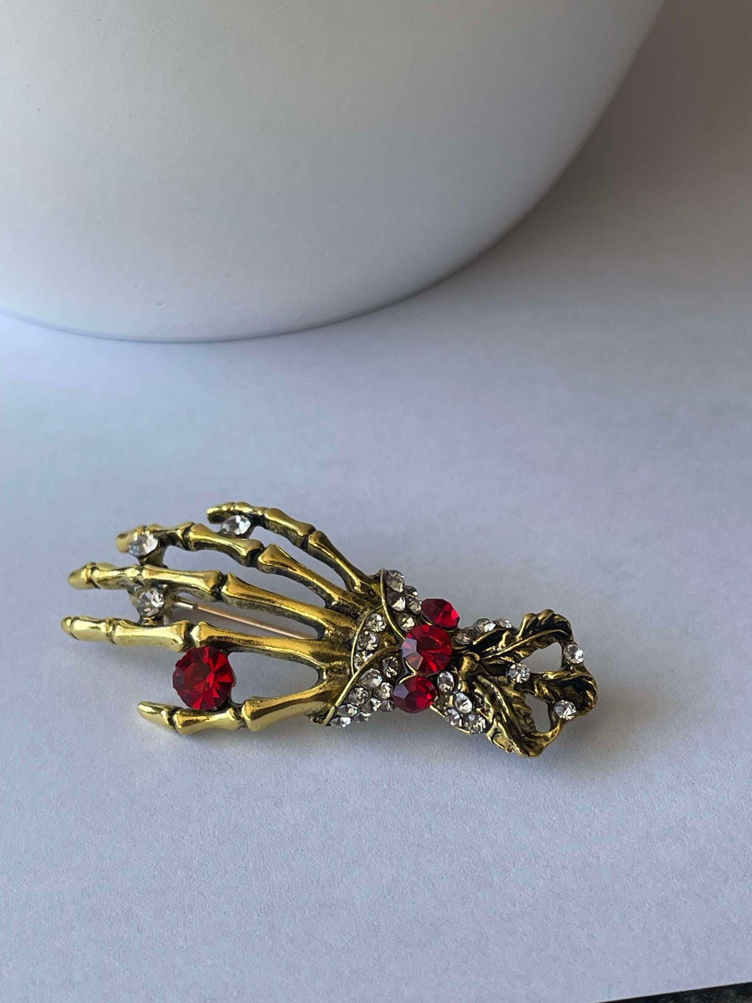 Rhinestone Skeleton Hand Brooch, Skeleton Brooch Pin, Skeleton ...