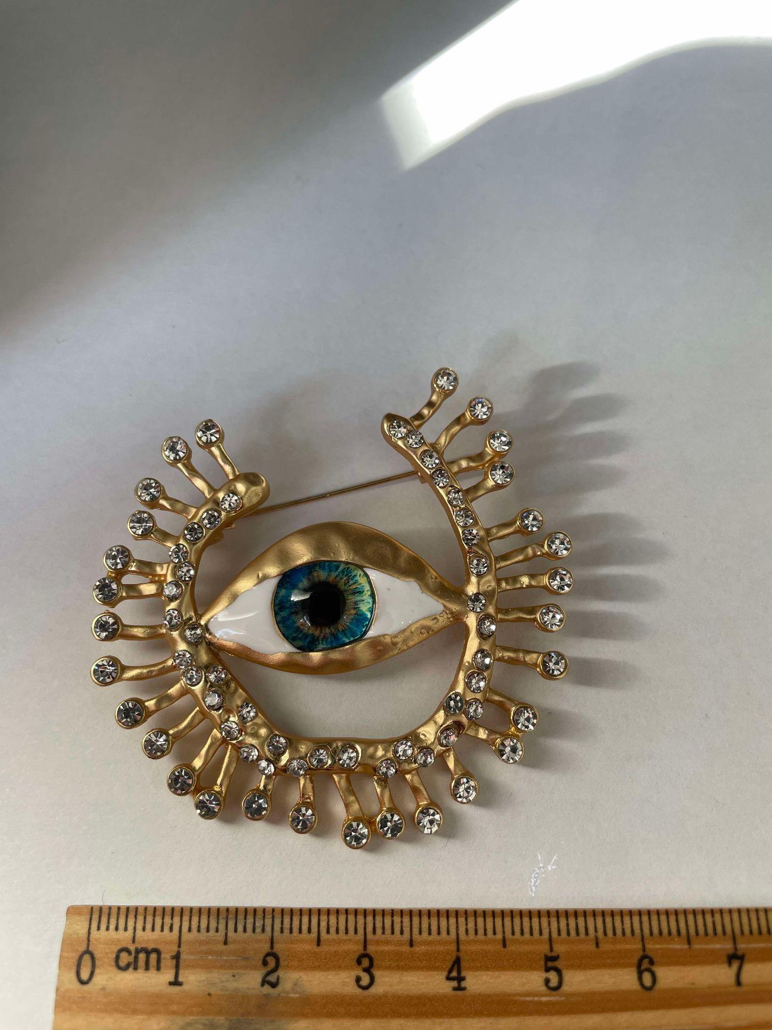 Spilla Occhio Del Malocchio (Evil Eye) ZARD, Con Strass Multicolori, Dorata, Fatta In Italia