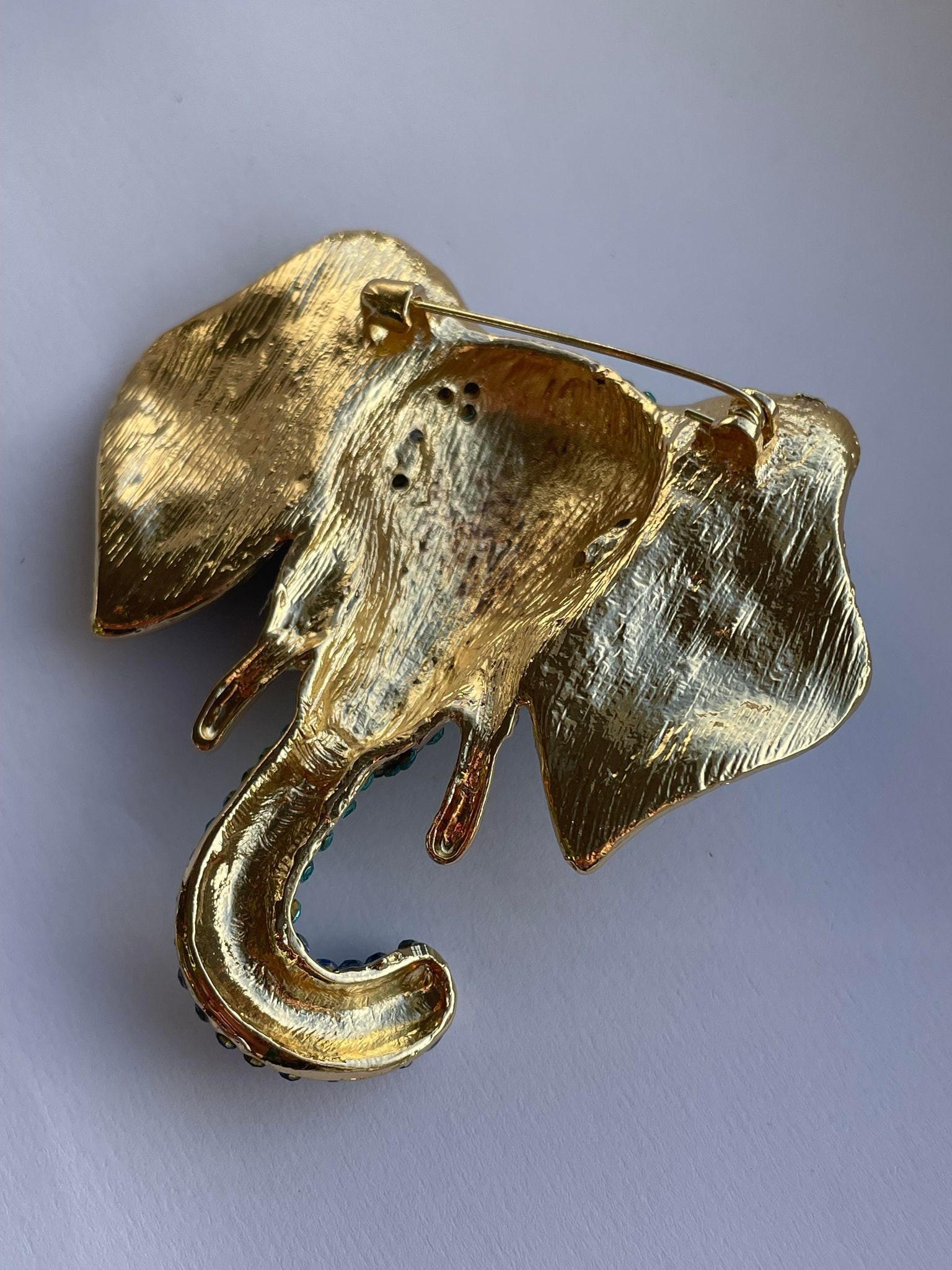 Broche épaule éléphant Cristaux Dorée - Vintage, Occasion En Très Bon état
