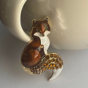 Brown rhinestone fox brooch, fox brooch, fox pendant, fox gift