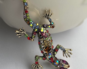 Rhinestone lizard brooch, lizard brooch, lizard jewellery, lizard gift