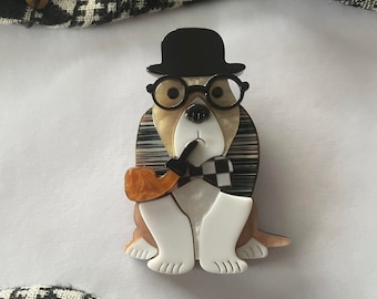 Acrylic dog detective brooch, dog brooch, acrylic dog brooch, acrylic brooches