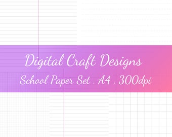 Set of 5 School Digital Graph Lined Square Notebook Digital paper, Notebook Sheet Lined Paper, Digital Stationery, Goodnotes Paper Insert