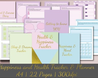 Happiness & Health Personal Tracker and Planner: Downloadable Goodnotes, Noteability, printables