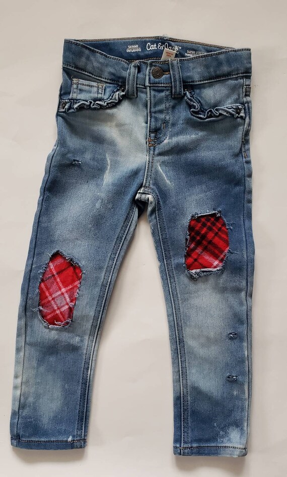 Kidsgirlschildrens loose wide leg floral embroidered fadeddistressed blue denim jeansOsh Kosh BGosh7