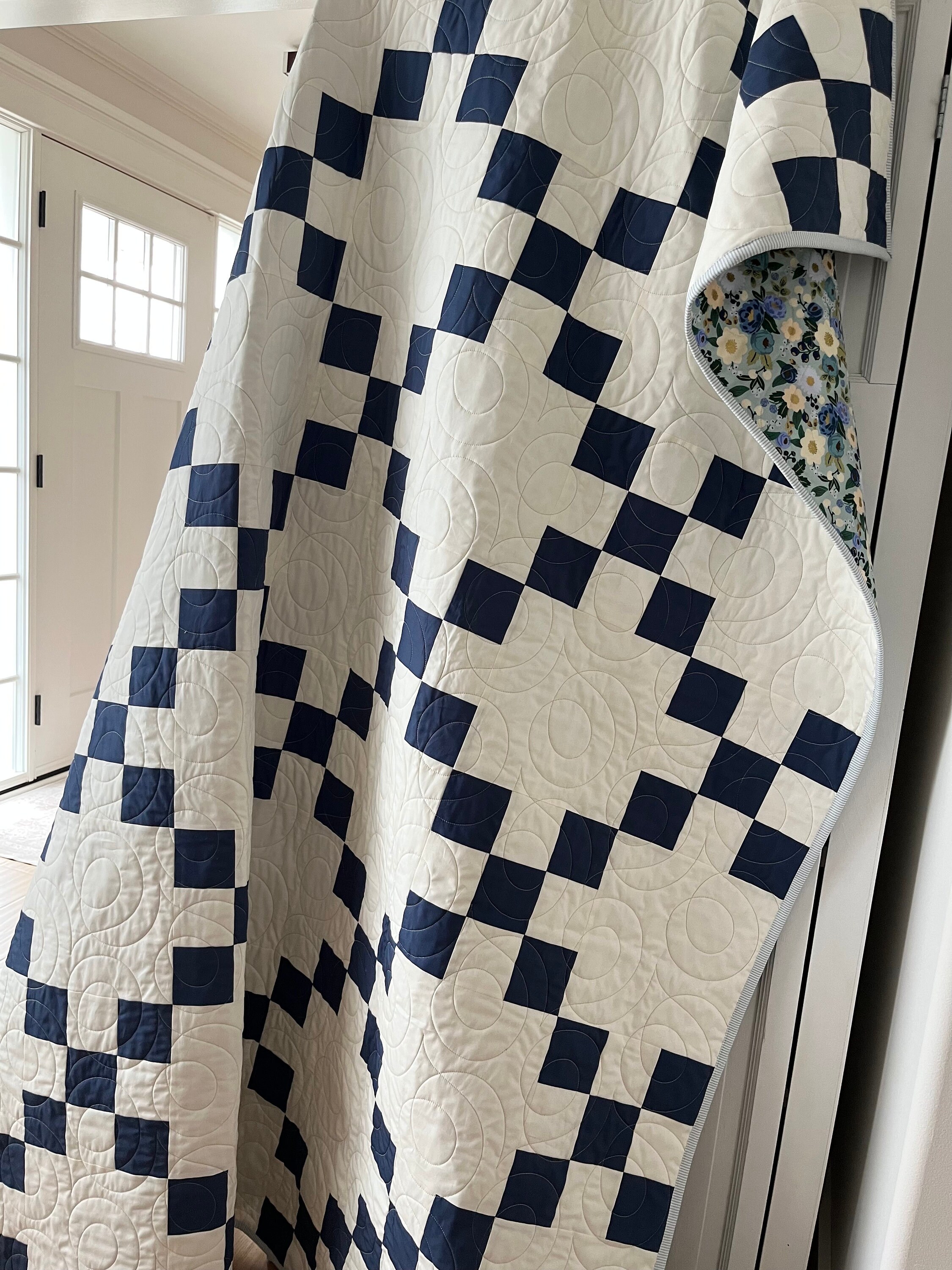 Irish Chain Quilt, Nine Patch Quilt, Vintage Quilt, Navy and Irish Chain Quilt, Nine Patch Quilt, Vintage Quilt, Navy and