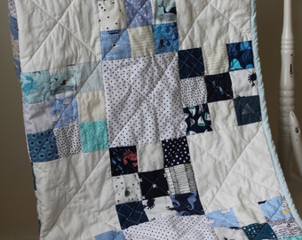 Baby Boy Quilt, Nautical Bedding, Nautical Nursery, Nine Patch Quilt , Blue and White Quilt, Anchor Fabric, Baby Quilt