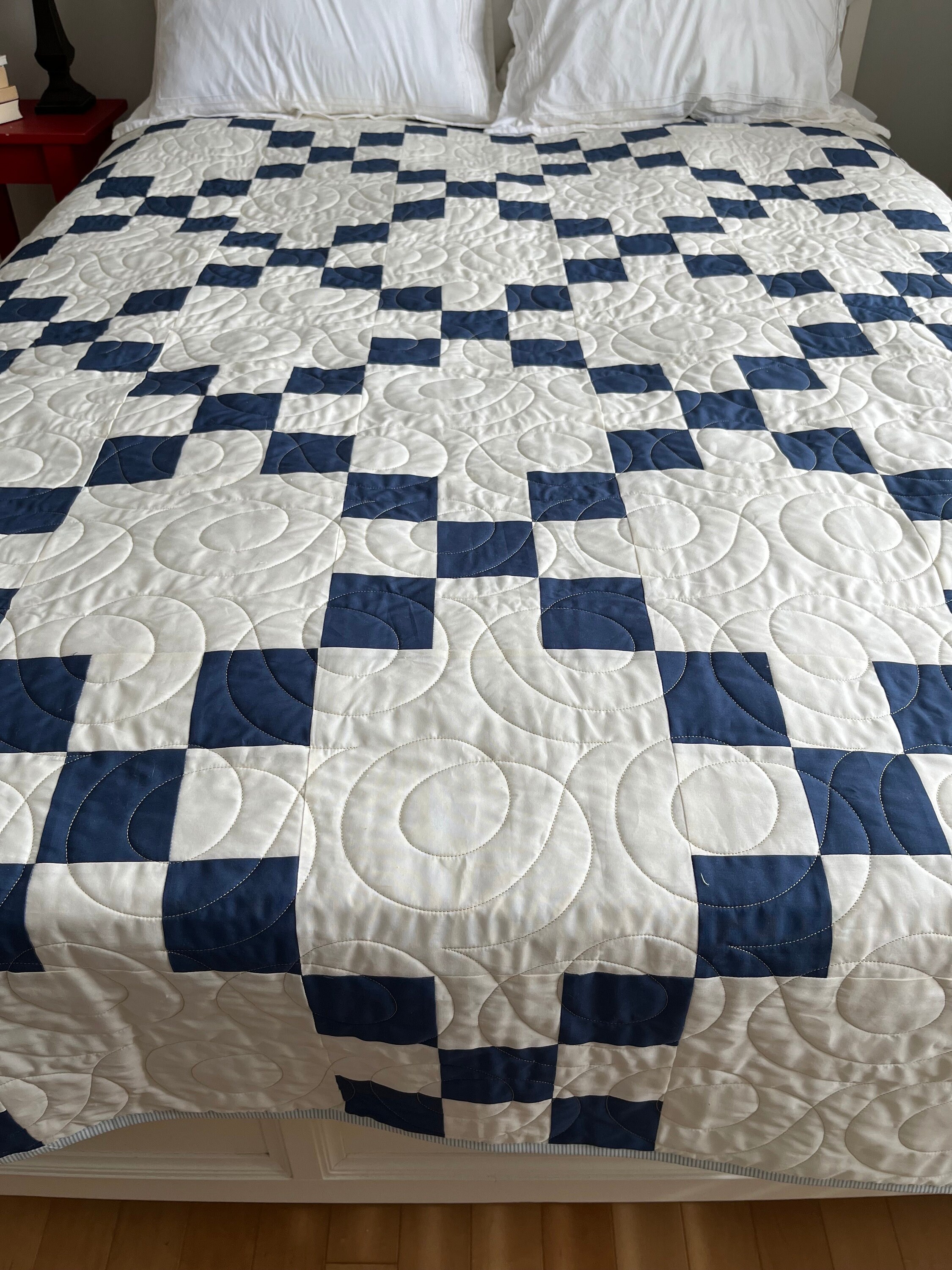 Irish Chain Quilt, Nine Patch Quilt, Vintage Quilt, Navy and Irish Chain Quilt, Nine Patch Quilt, Vintage Quilt, Navy and