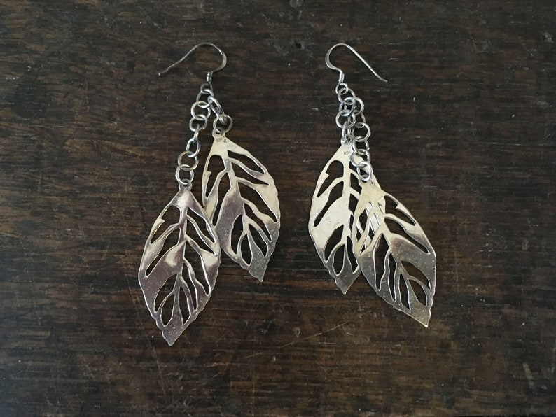 Bone Detail Balance Leaf Upcycled Boho Brass Wood Earrings