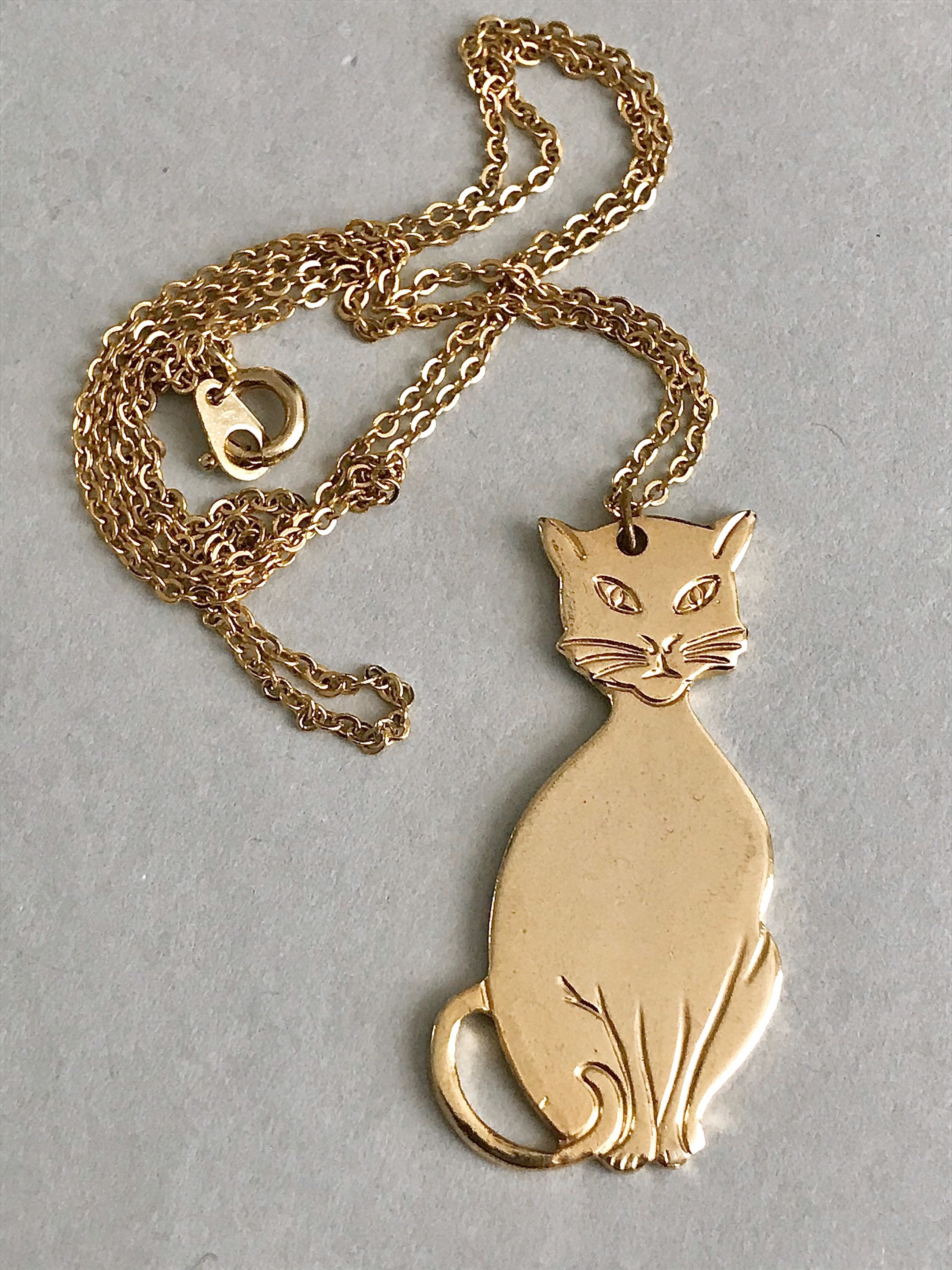 Fabulous cat pendant necklace / goldtoned / Etsy.de