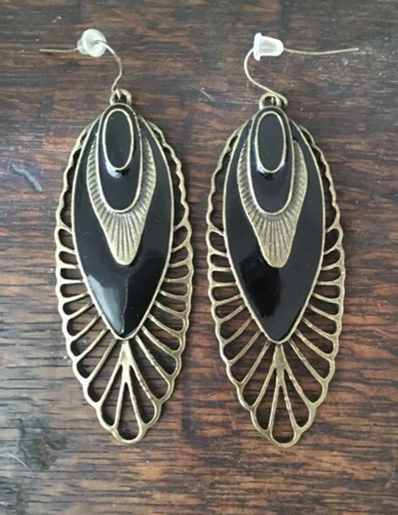 Vintage-inspired enamel earringsdramaticholidayblackdanglenew yearschritsmas