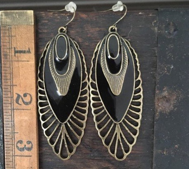 Vintage-inspired enamel earringsdramaticholidayblackdanglenew yearschritsmas
