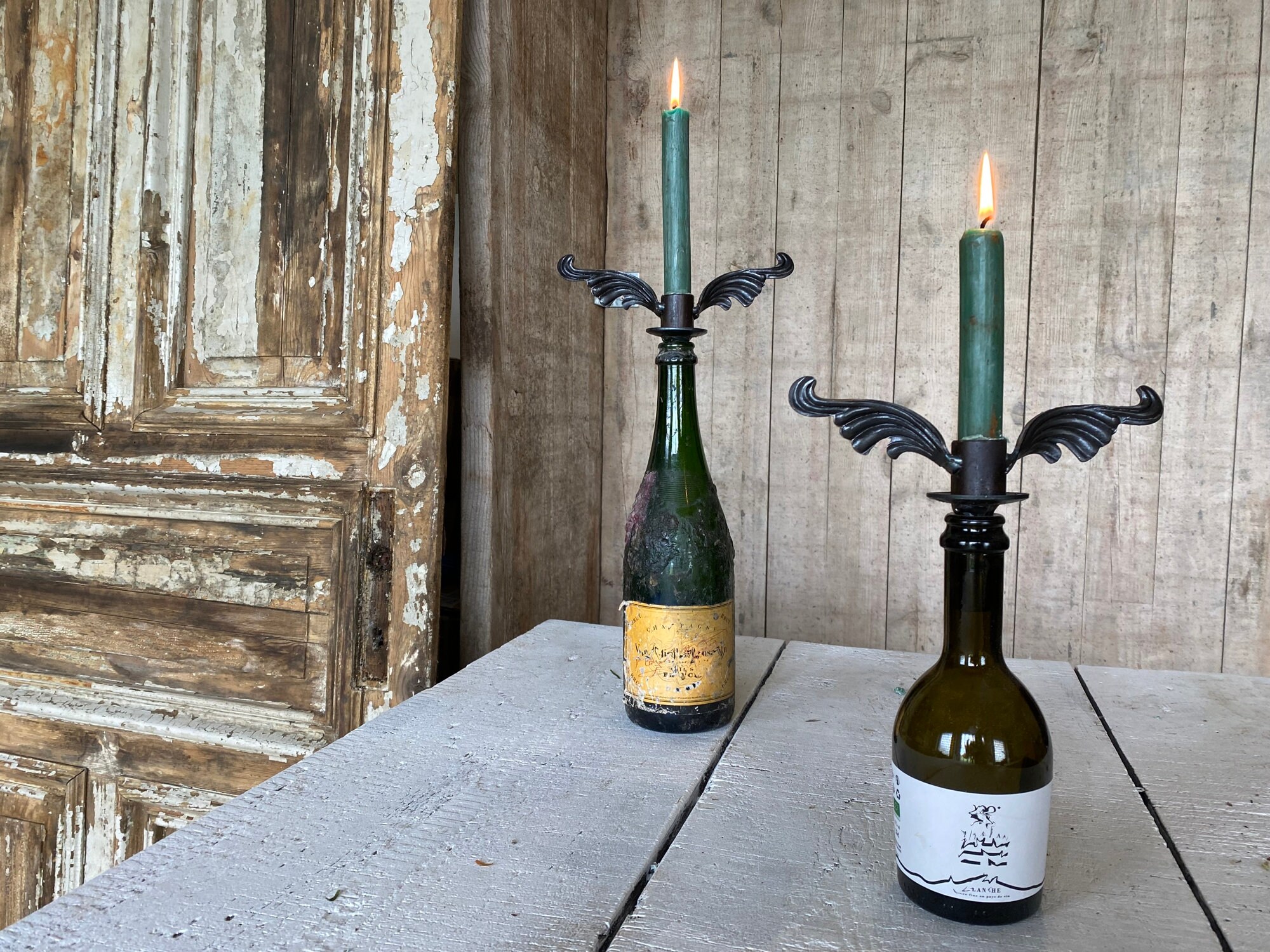 Wine bottle candle holder deals