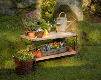 Banco de flores, escalera de flores, banco de jardín, mesa auxiliar, mesa para plantas, plataforma para flores, plataforma para plantas, mesa de jardín, flores para jardín, bancal elevado, marco frío, cultivo