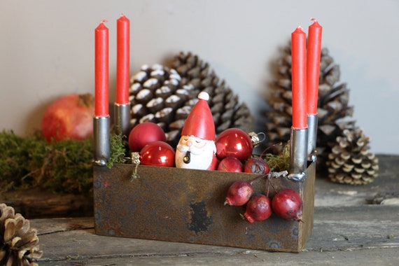 Adventskiste Origineller Adventskranz Kerzenhalter Metallkiste Weihnachtsdekoration Fensterbank Tisch