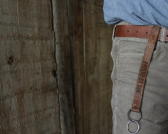 Porte-clés avec gravure « I stand by you », porte-clés pour ceinture, passant de ceinture, vintage, cuir, personnalisé, amoureux des chevaux