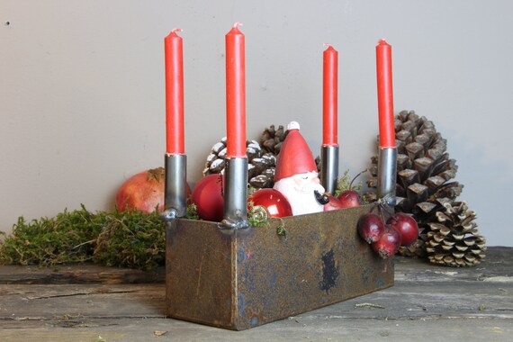 Adventskiste Origineller Adventskranz Kerzenhalter Metallkiste Weihnachtsdekoration Fensterbank Tisch