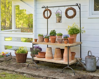 Banc de fleurs tréteaux et bois, table à plantes, jardin, bricolage, jardin en pot, décoration de jardin, fête des mères, jardin d'herbes aromatiques, potager, plantes vivaces