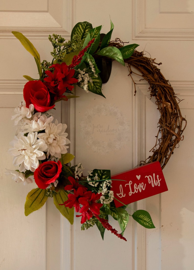Red Roses Valentines Wreath 12 Inch Wreath I Love Us Home Decor Valentines Decor Door Hanger Spring Grapevine Wreath Gift