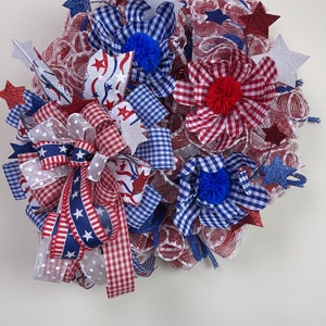 Red White and Blue Patriotic Deco Mesh Wreath