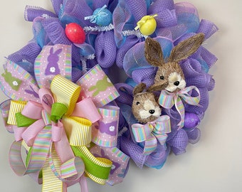 Purple Easter Wreath with Double the Bunnies