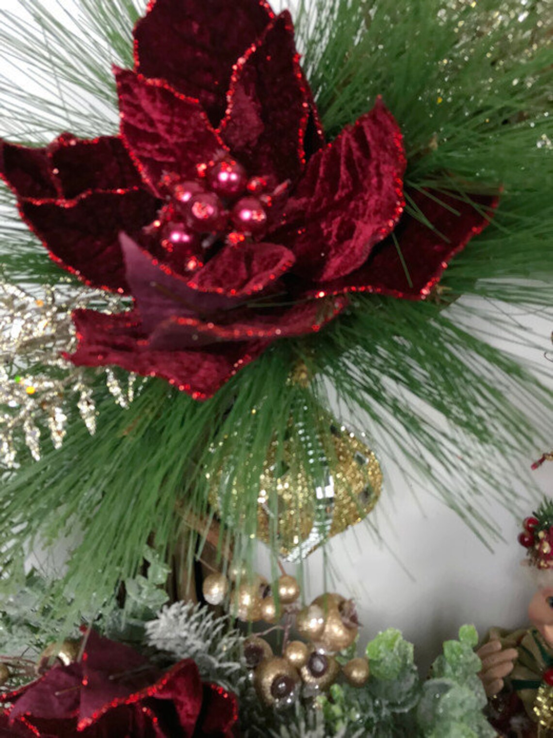 Elegant Elf Wreath with Burgundy Poinsettias | Etsy