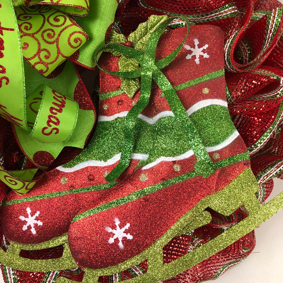 Merry Christmas Sparkly Ice Skate Wreath | Etsy